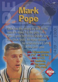 1996 Collector's Edge Rookie Rage - Radical Recruits Gold #17 Mark Pope Back