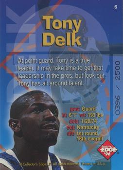 1996 Collector's Edge Rookie Rage - Radical Recruits Holofoil #6 Tony Delk Back