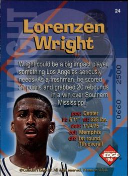 1996 Collector's Edge Rookie Rage - Radical Recruits Holofoil #24 Lorenzen Wright Back