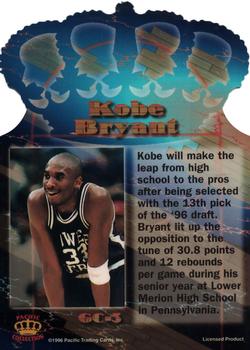 1996 Pacific Power - Gold Crown Die Cuts #GC-3 Kobe Bryant Back