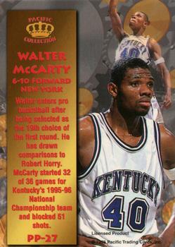 1996 Pacific Power - Platinum #PP-27 Walter McCarty Back