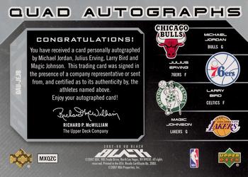 2007-08 UD Black - Autographs Quad #QAU-JEJB Michael Jordan / Julius Erving / Magic Johnson / Larry Bird Back