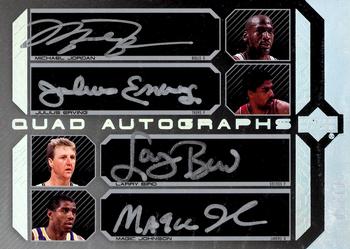 2007-08 UD Black - Autographs Quad #QAU-JEJB Michael Jordan / Julius Erving / Magic Johnson / Larry Bird Front