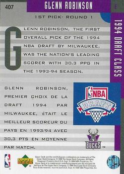 1994-95 Collector's Choice French - Gold Signature #407 Glenn Robinson Back