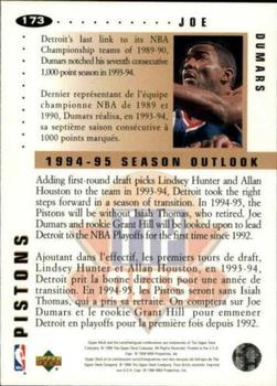 1994-95 Collector's Choice French - Gold Signature #173 Joe Dumars Back