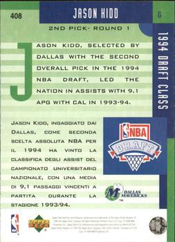 1994-95 Collector's Choice Italian - Gold Signature #408 Jason Kidd Back