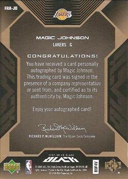 2007-08 UD Black - Framed Autographs Gold #FRA-JO Magic Johnson Back