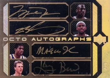 2007-08 UD Black - Autographs Octo Gold #NNO Michael Jordan / LeBron James / Magic Johnson / Larry Bird / Julius Erving / Kareem Abdul-Jabbar / Hakeem Olajuwon / Bill Russell Front