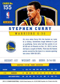 2012-13 Panini #155 Stephen Curry Back