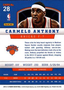 2012-13 Panini #28 Carmelo Anthony Back