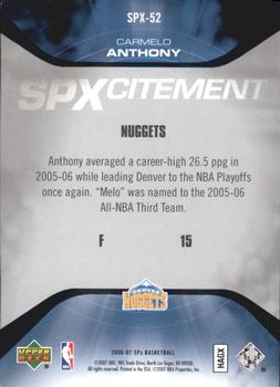 2006-07 SPx - SPXcitement #SPX-52 Carmelo Anthony Back