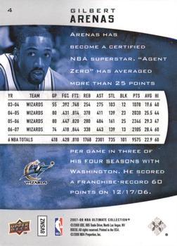 2007-08 Upper Deck Ultimate Collection #4 Gilbert Arenas Back