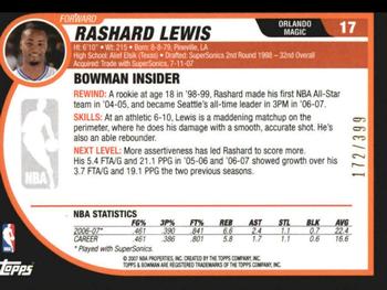 2007-08 Bowman - Bronze #17 Rashard Lewis Back