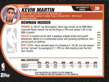 2007-08 Bowman - Bronze #38 Kevin Martin Back