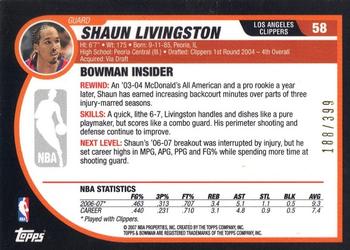 2007-08 Bowman - Bronze #58 Shaun Livingston Back