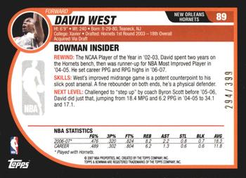 2007-08 Bowman - Bronze #89 David West Back