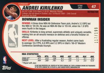 2007-08 Bowman - Chrome Black Refractor #47 Andrei Kirilenko Back