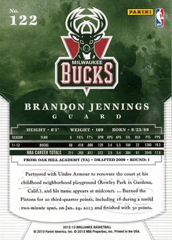 2012-13 Panini Brilliance #122 Brandon Jennings Back