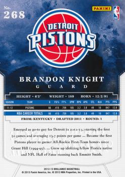 2012-13 Panini Brilliance #268 Brandon Knight Back
