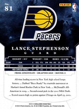 2012-13 Panini Brilliance #81 Lance Stephenson Back