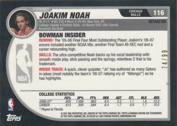 2007-08 Bowman - Chrome Gold Refractor #116 Joakim Noah Back