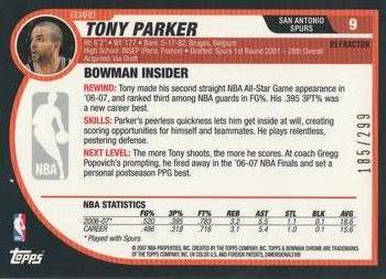 2007-08 Bowman - Chrome Refractor #9 Tony Parker Back