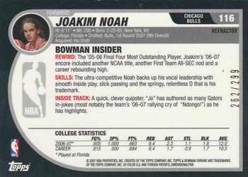 2007-08 Bowman - Chrome Refractor #116 Joakim Noah Back