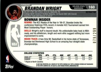 2007-08 Bowman - Chrome Refractor #160 Brandan Wright Back