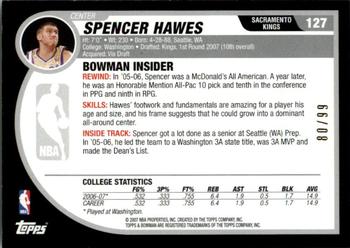 2007-08 Bowman - Gold #127 Spencer Hawes Back