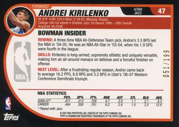 2007-08 Bowman - Silver #47 Andrei Kirilenko Back