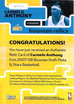 2007-08 Bowman - Relics #BR-CA Carmelo Anthony Back