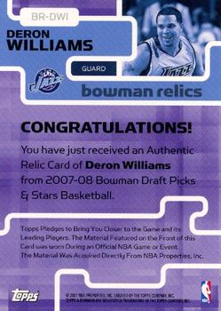 2007-08 Bowman - Relics #BR-DWI Deron Williams Back
