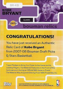 2007-08 Bowman - Relics #BR-KB Kobe Bryant Back