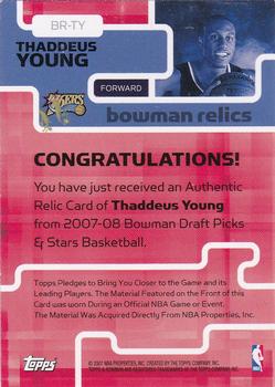 2007-08 Bowman - Relics #BR-TY Thaddeus Young Back
