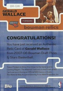 2007-08 Bowman - Relics #BR-GW Gerald Wallace Back