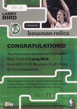 2007-08 Bowman - Relics Dual #BR-LB Larry Bird Back