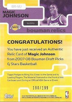 2007-08 Bowman - Relics Dual #BR-MJ Magic Johnson Back