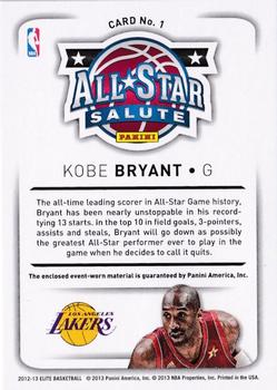 2012-13 Panini Elite - All-Star Salute Materials #1 Kobe Bryant Back