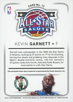 2012-13 Panini Elite - All-Star Salute Materials #13 Kevin Garnett Back