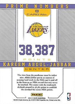 2012-13 Panini Elite - Prime Numbers #6 Kareem Abdul-Jabbar Back
