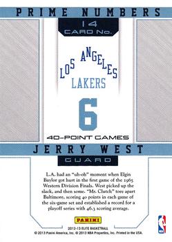 2012-13 Panini Elite - Prime Numbers #14 Jerry West Back
