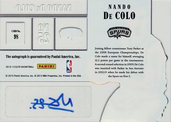 2012-13 Panini Elite - Rookie Inscriptions #98 Nando De Colo Back