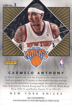 2012-13 Panini Elite - Elite Series #3 Carmelo Anthony Back