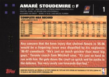 2007-08 Topps Chrome - Refractors #1 Amare Stoudemire Back