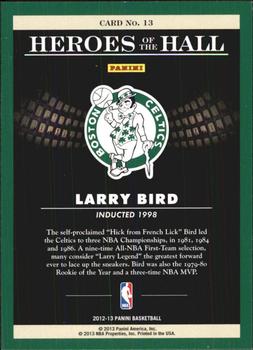 2012-13 Panini - Heroes of the Hall #13 Larry Bird Back