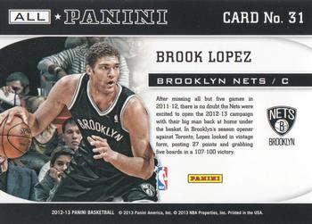 2012-13 Panini - All-Panini #31 Brook Lopez Back