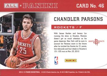 2012-13 Panini - All-Panini #46 Chandler Parsons Back