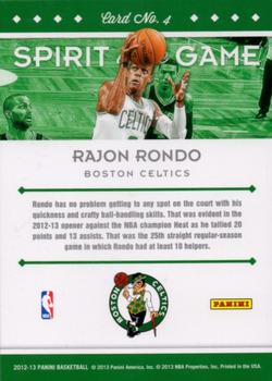 2012-13 Panini - Spirit of the Game #4 Rajon Rondo Back