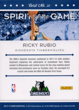 2012-13 Panini - Spirit of the Game #21 Ricky Rubio Back