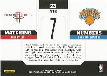 2012-13 Panini - Matching Numbers #23 Carmelo Anthony / Jeremy Lin Back